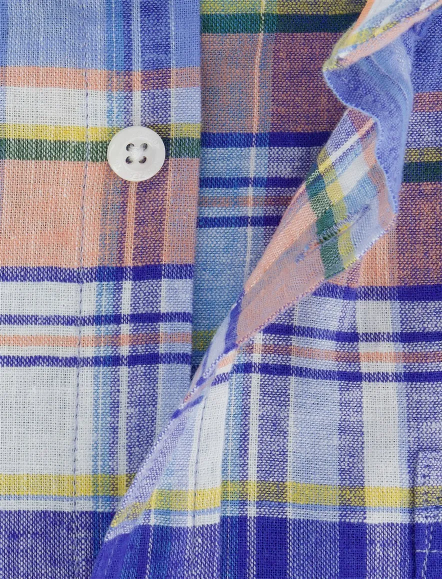 NZA Overhemd blauw geruit linnen