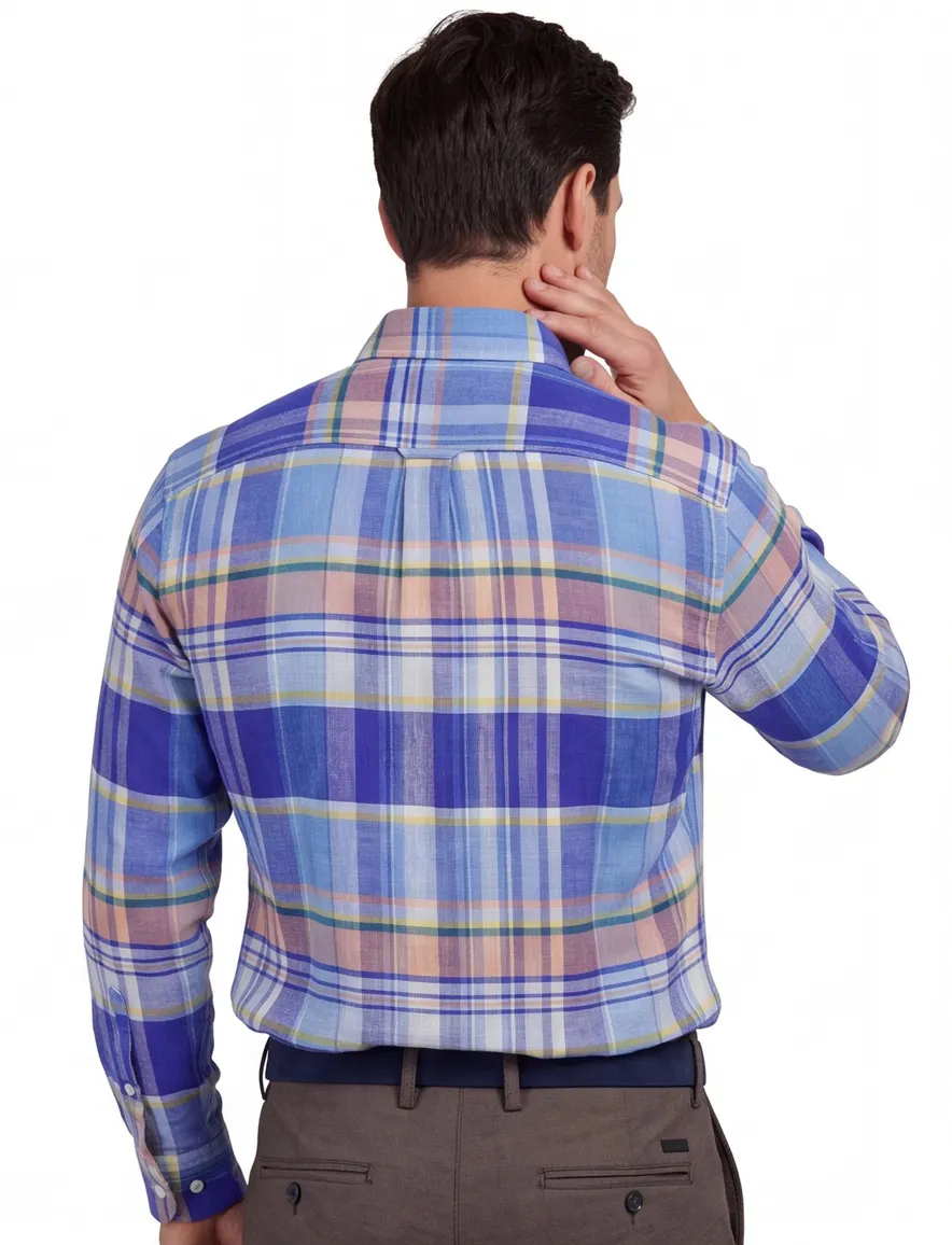 NZA Overhemd blauw geruit linnen
