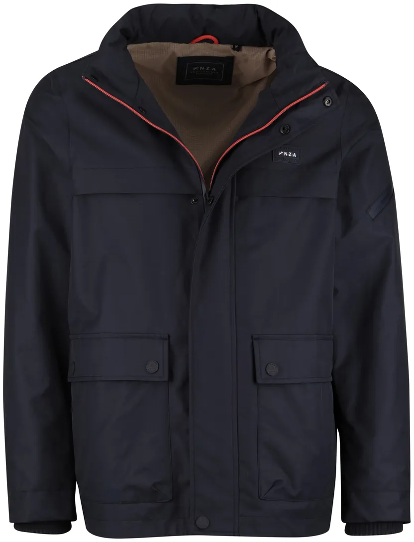 Donkerblauwe zomerjas New Zealand afneembare capuchon klepzakken