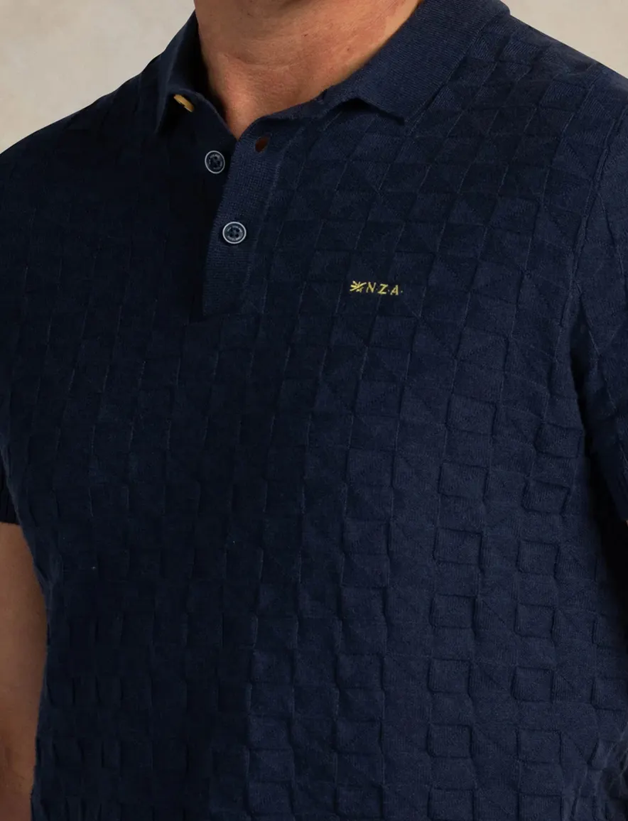 NZA polo donkerblauw structuur geometrisch