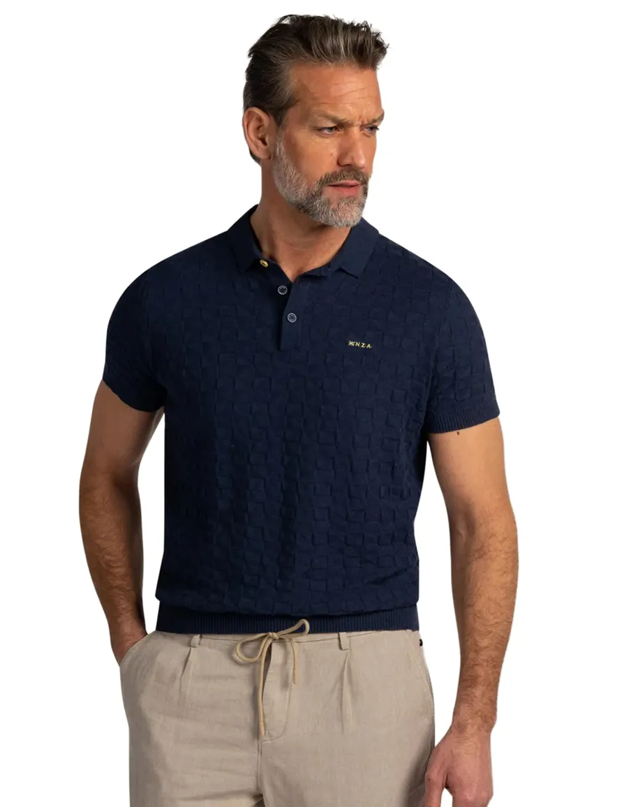 NZA polo donkerblauw structuur geometrisch