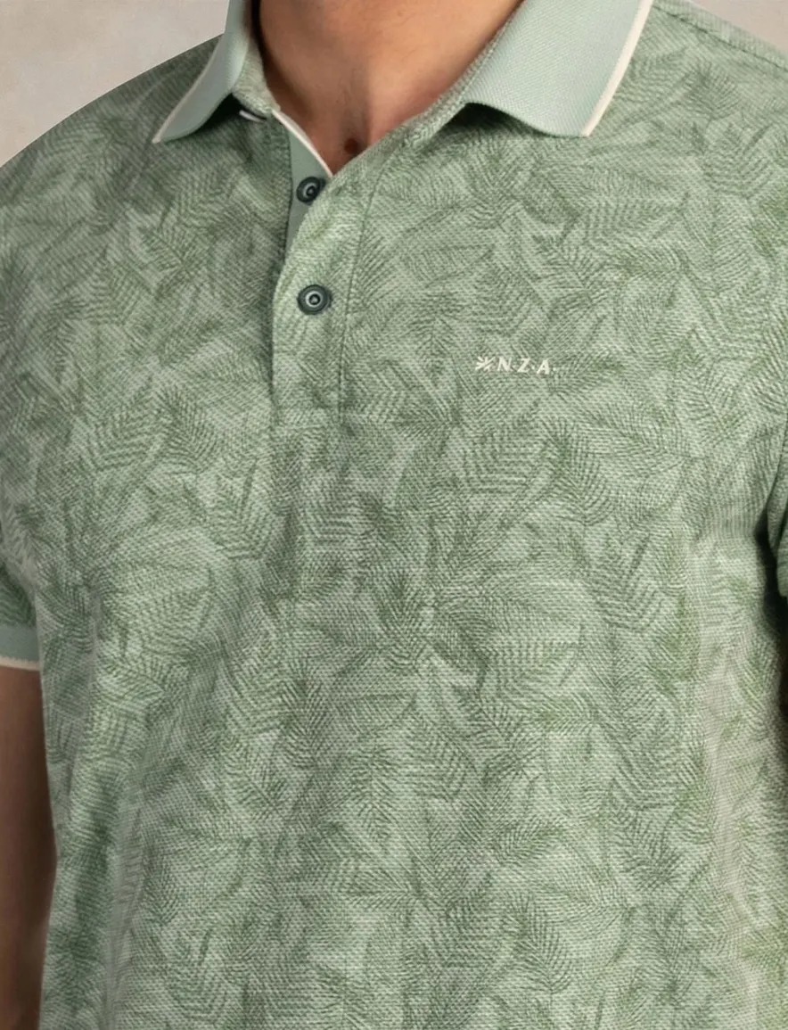 NZA polo groen bloemen geprint