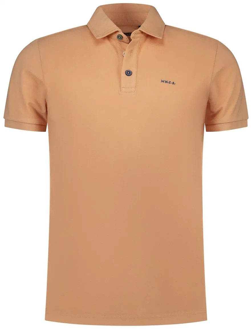 New Zealand poloshirt zachtoranje effen 3 knoops