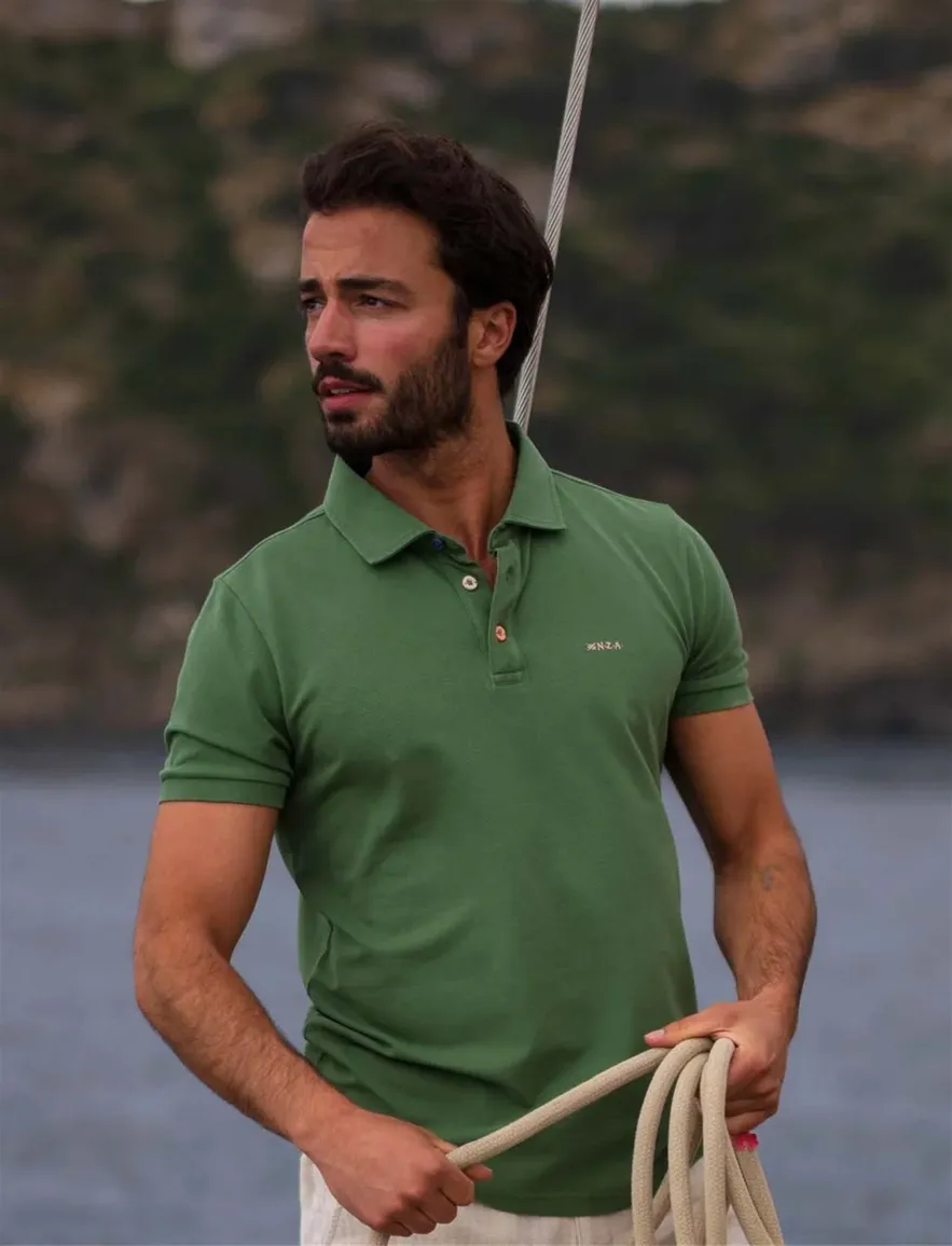 New Zealand polo groen 3 knoops