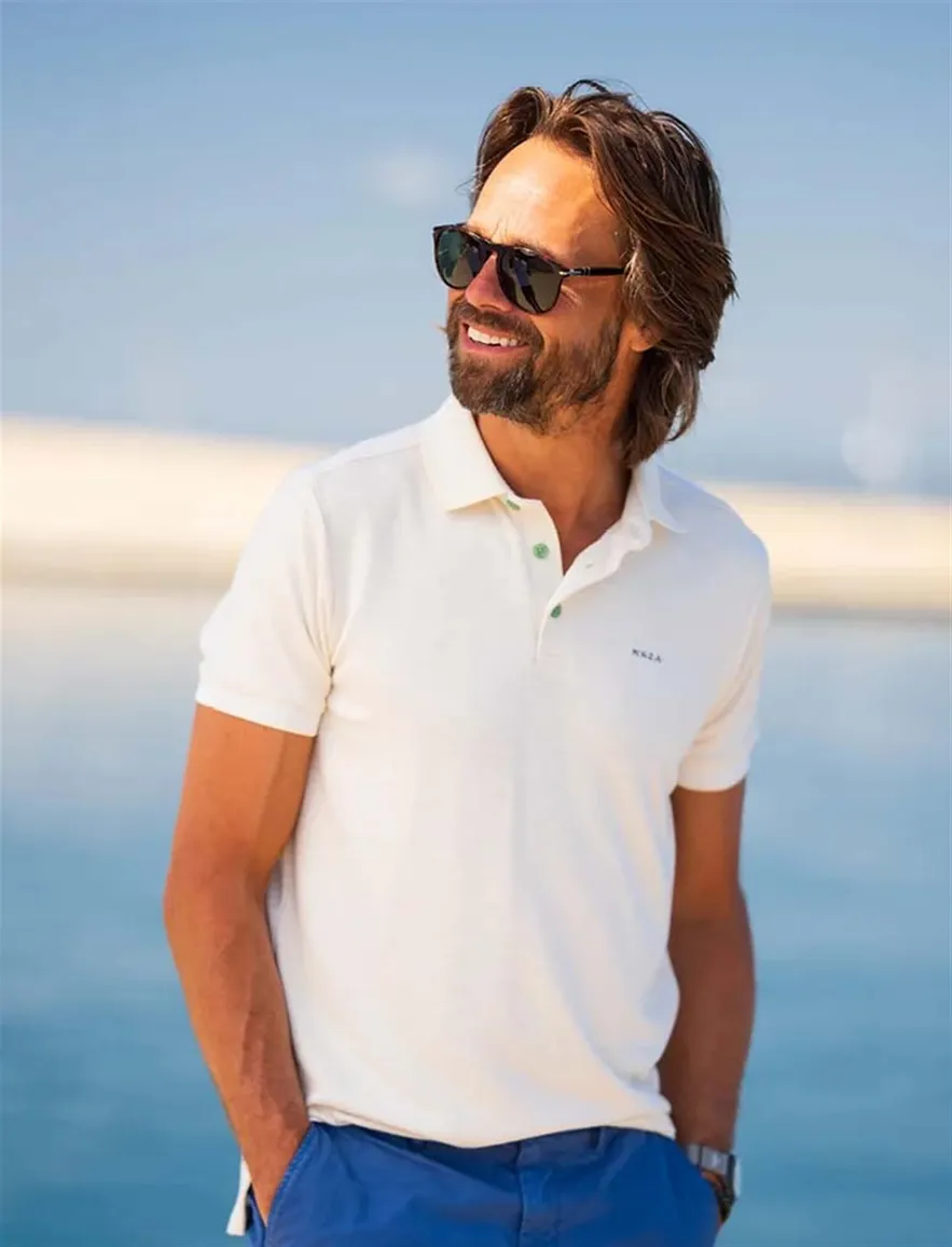 NZA poloshirt korte mouw creme katoen