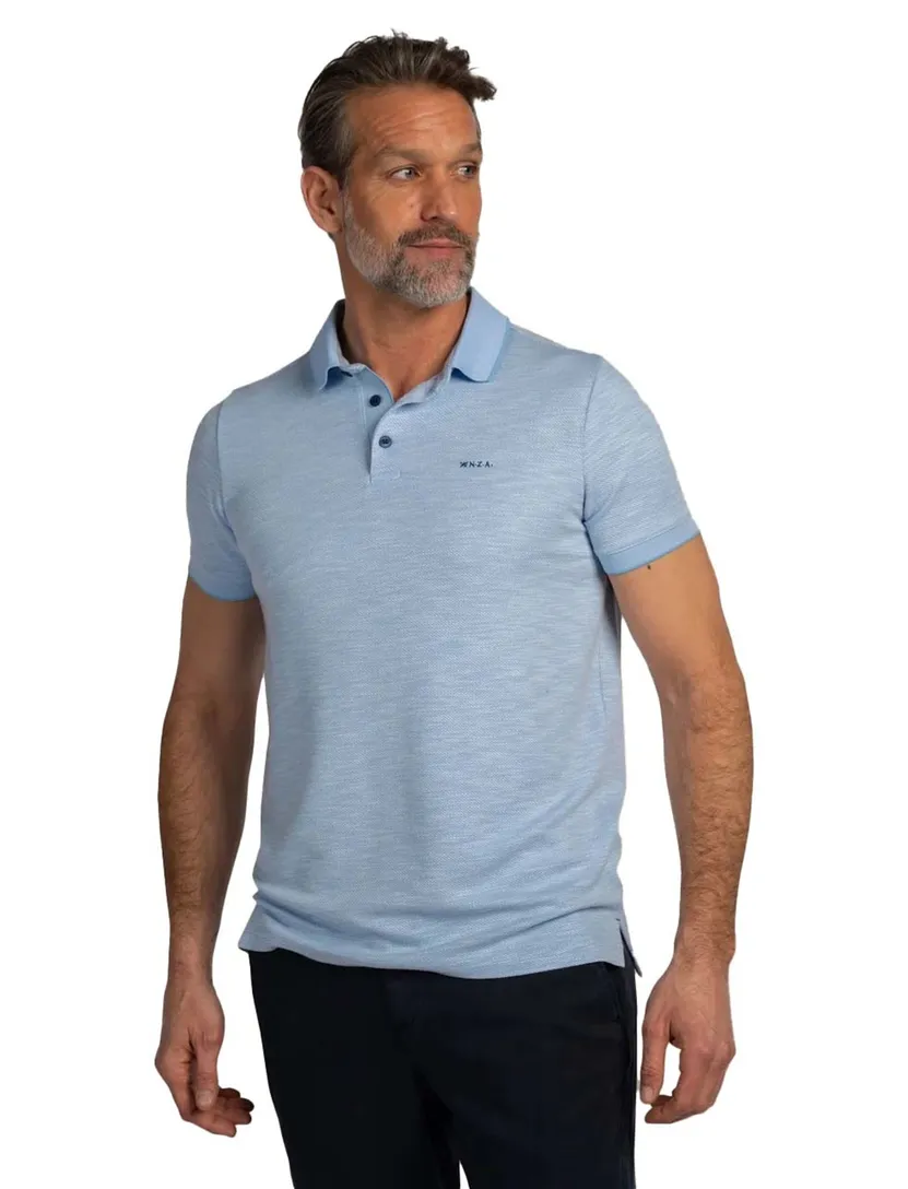 Polo New Zealand lichtblauw gemeleerd 3 knoops