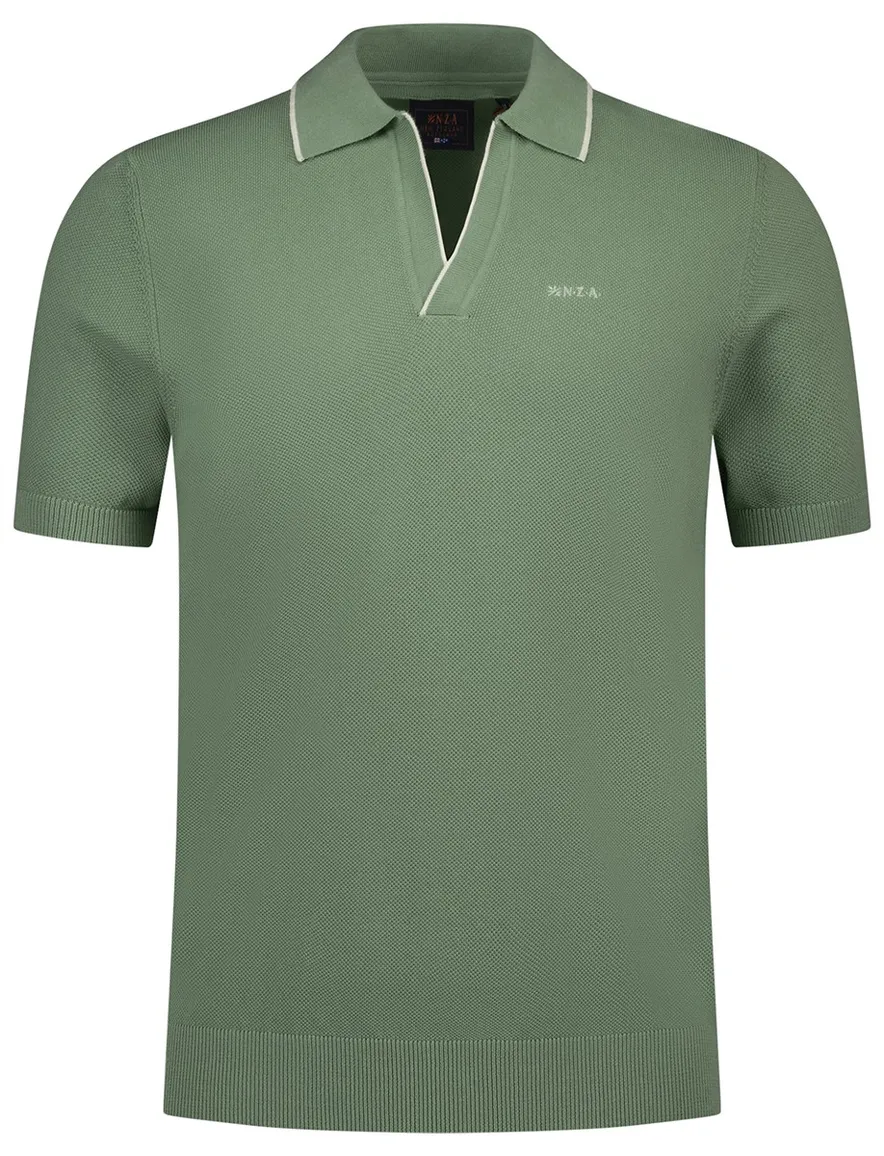 New Zealand v-hals poloshirt groen witte rand boord