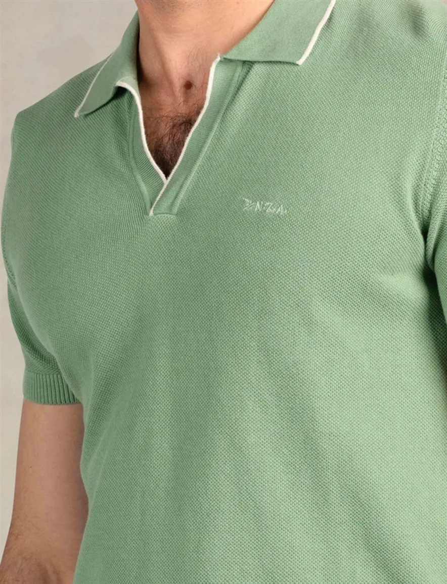 New Zealand v-hals poloshirt groen witte rand boord