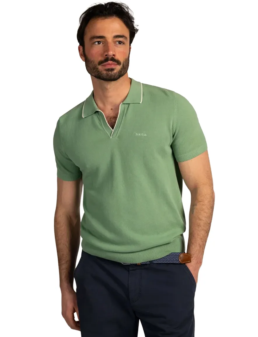 New Zealand v-hals poloshirt groen witte rand boord