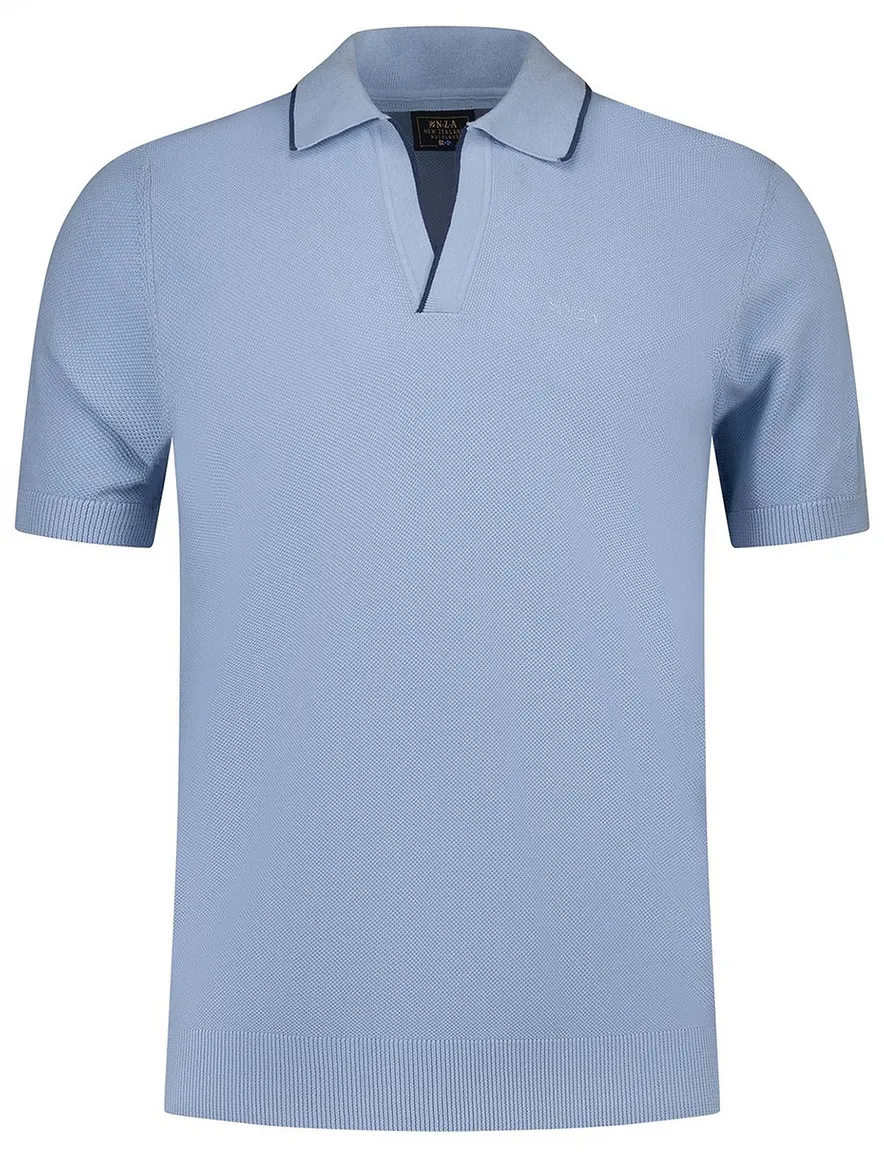 Lichtblauw v-hals poloshirt New Zealand boord donker randje