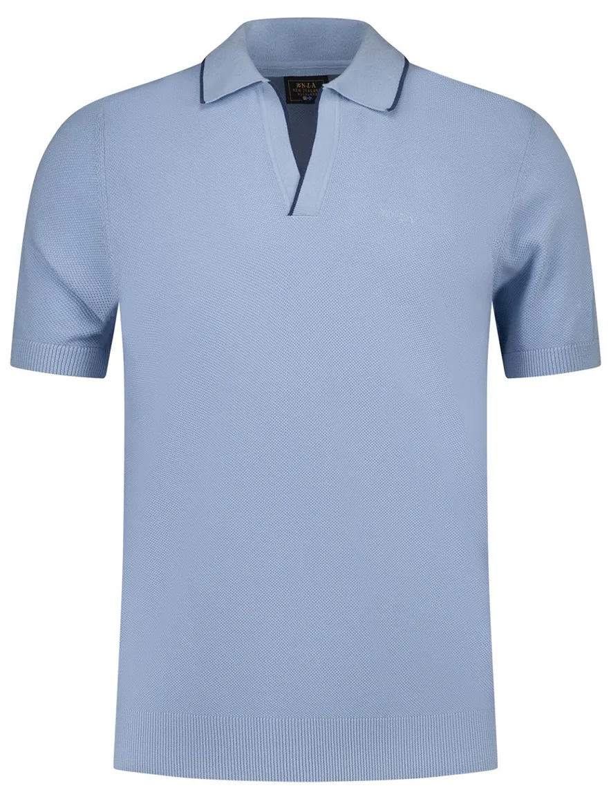 New Zealand v-hals poloshirt lichtblauw donkere rand boord