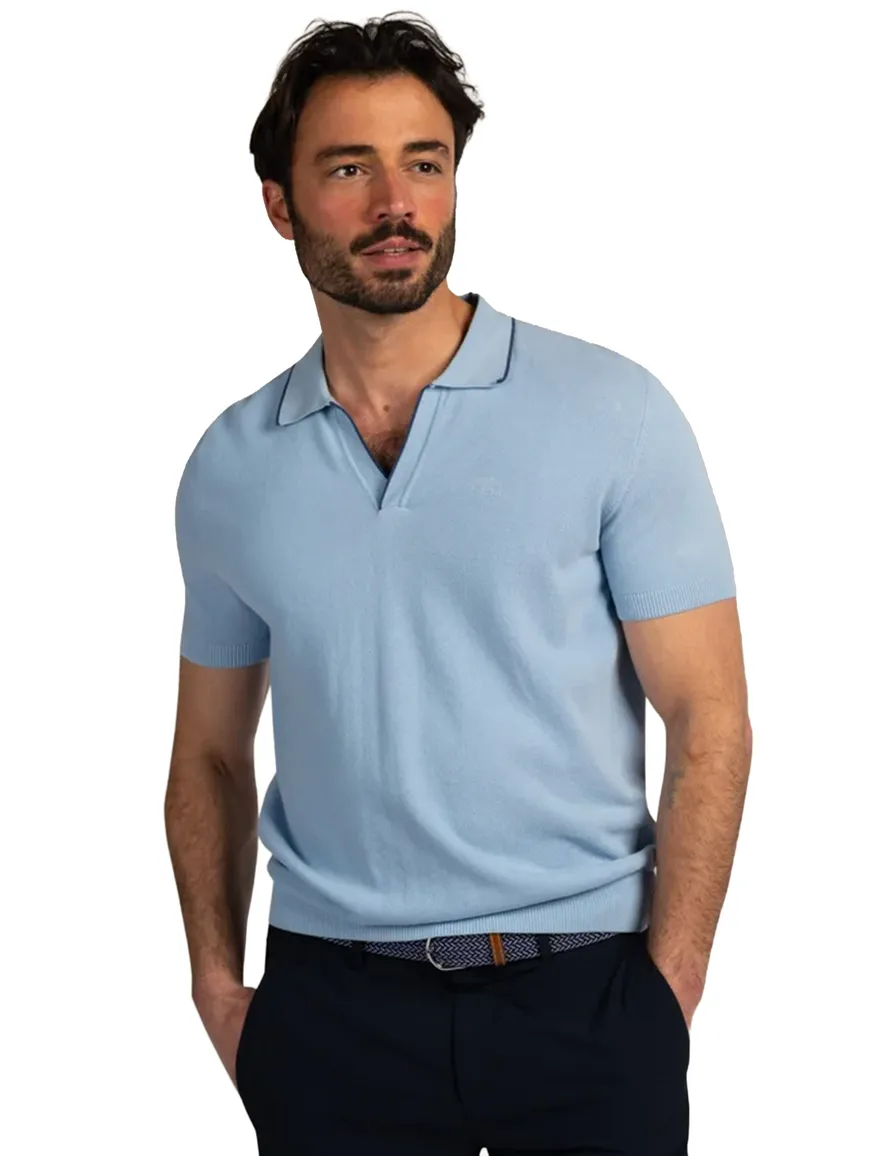 New Zealand v-hals poloshirt lichtblauw donkere rand boord