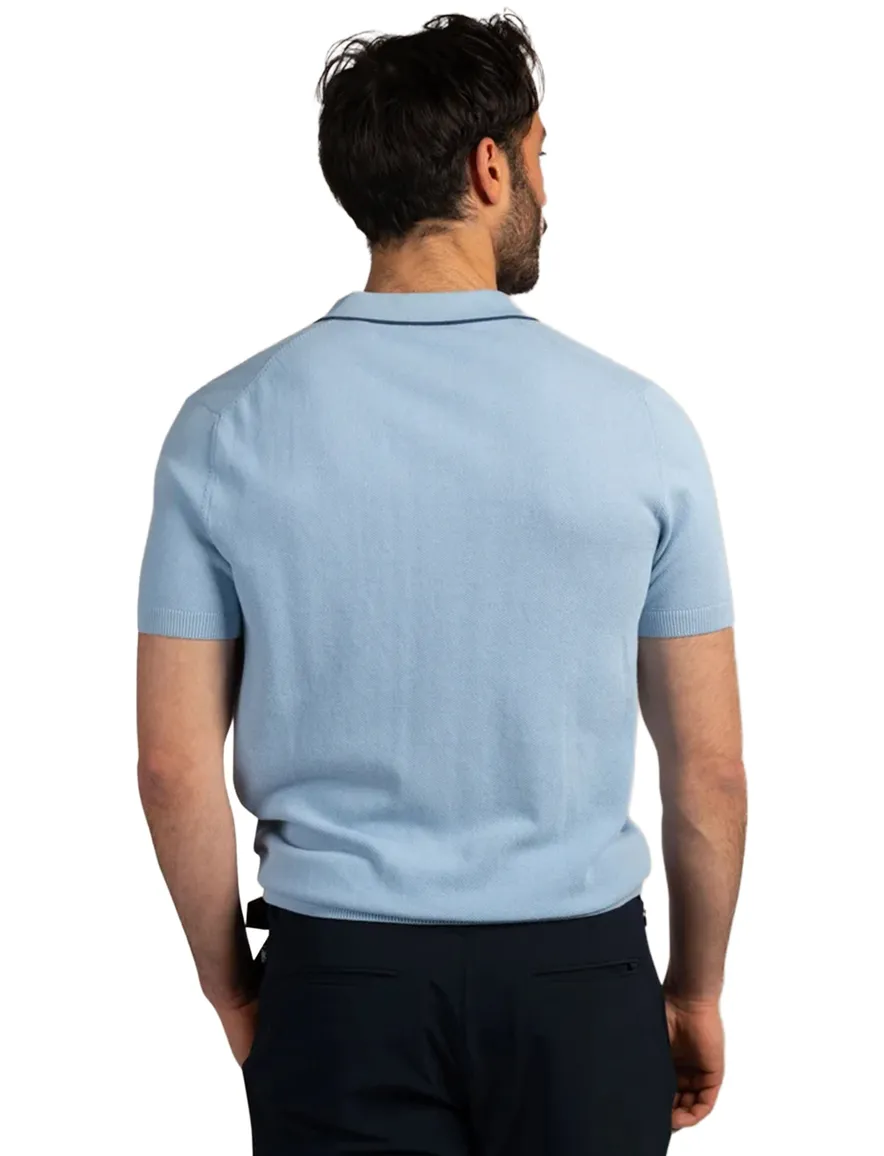 Lichtblauw v-hals poloshirt New Zealand boord donker randje