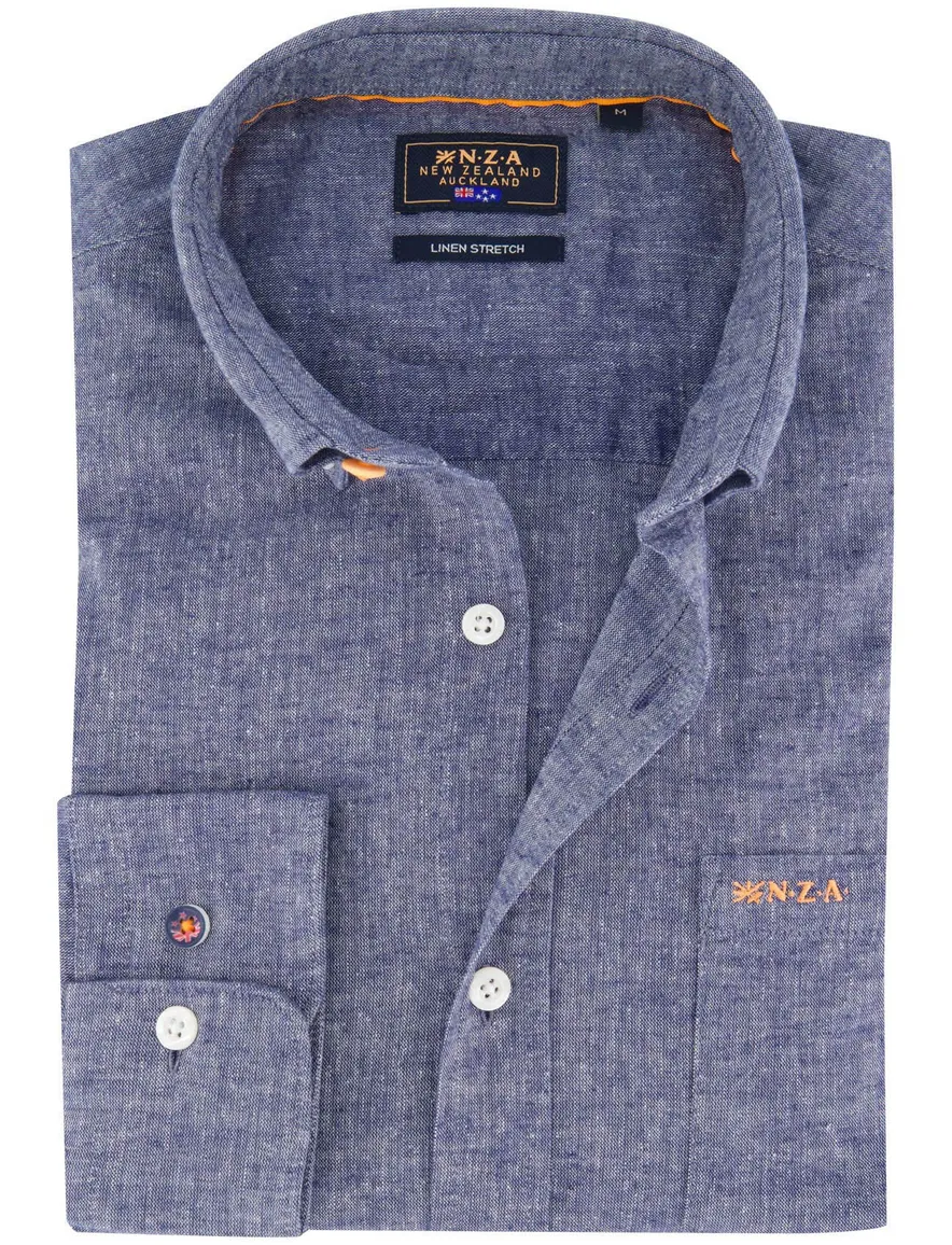 New Zealand overhemd donkerblauw gemeleerd button-down boord