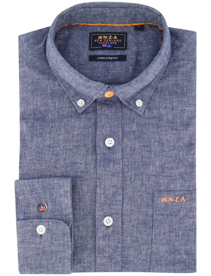 New Zealand overhemd donkerblauw gemeleerd button-down boord