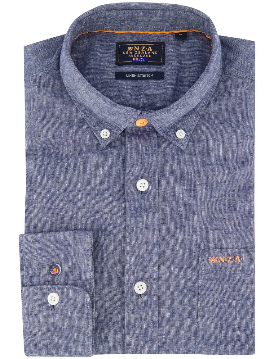 NZA overhemd donkerblauw borstzak button down