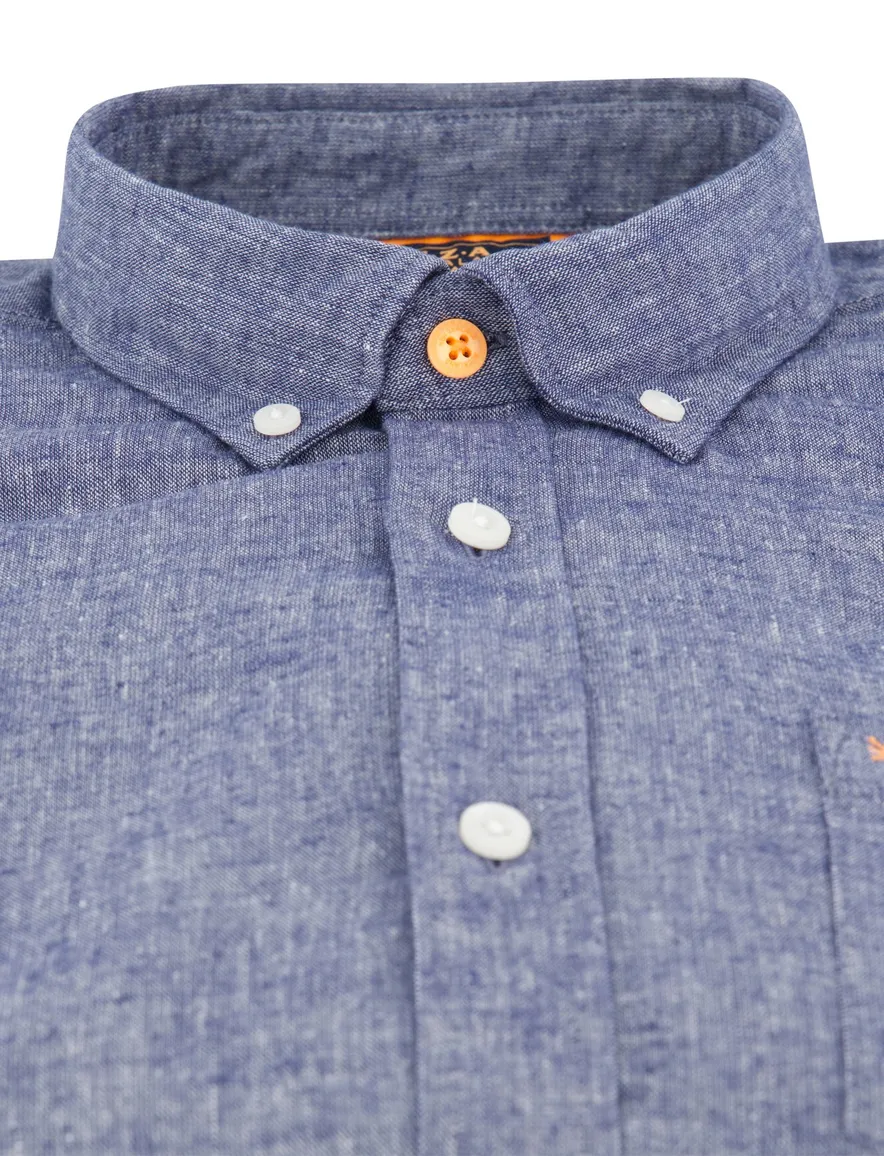 New Zealand overhemd donkerblauw gemeleerd button-down boord