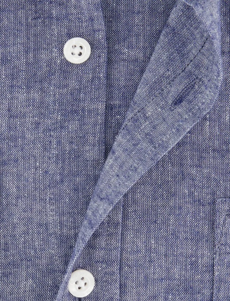 New Zealand overhemd donkerblauw gemeleerd button-down boord
