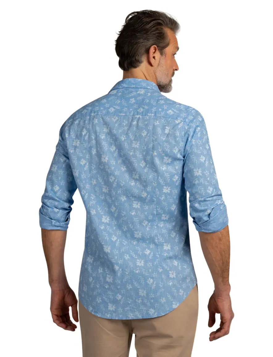 Blauwe overhemd New Zealand bloemen print normale fit