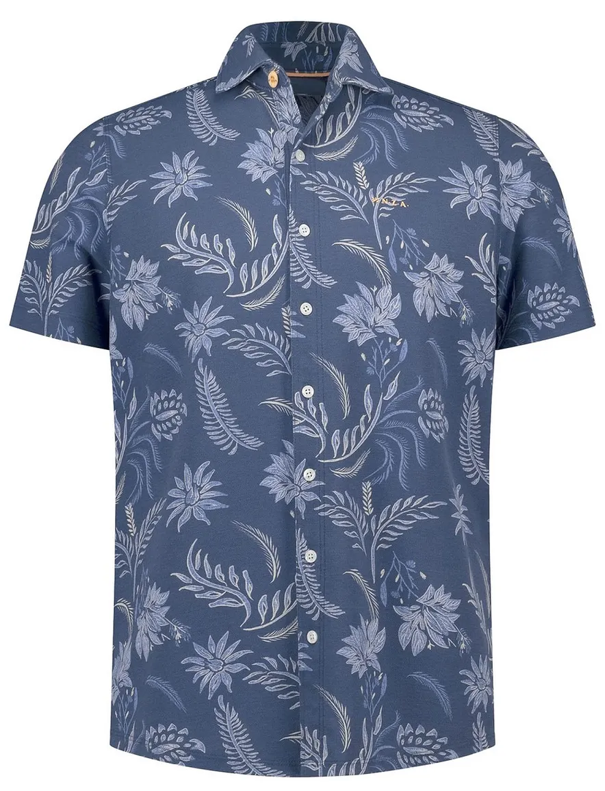 NZA overhemd blauw bloemen geprint korte mouw