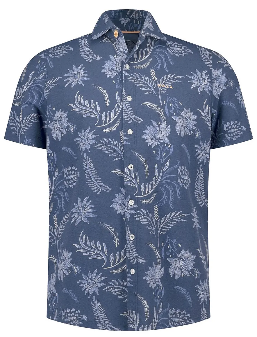 NZA overhemd blauw bloemen geprint korte mouw