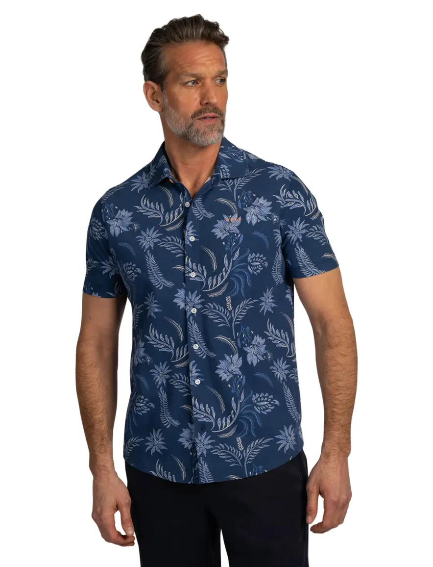 NZA overhemd blauw bloemen geprint korte mouw