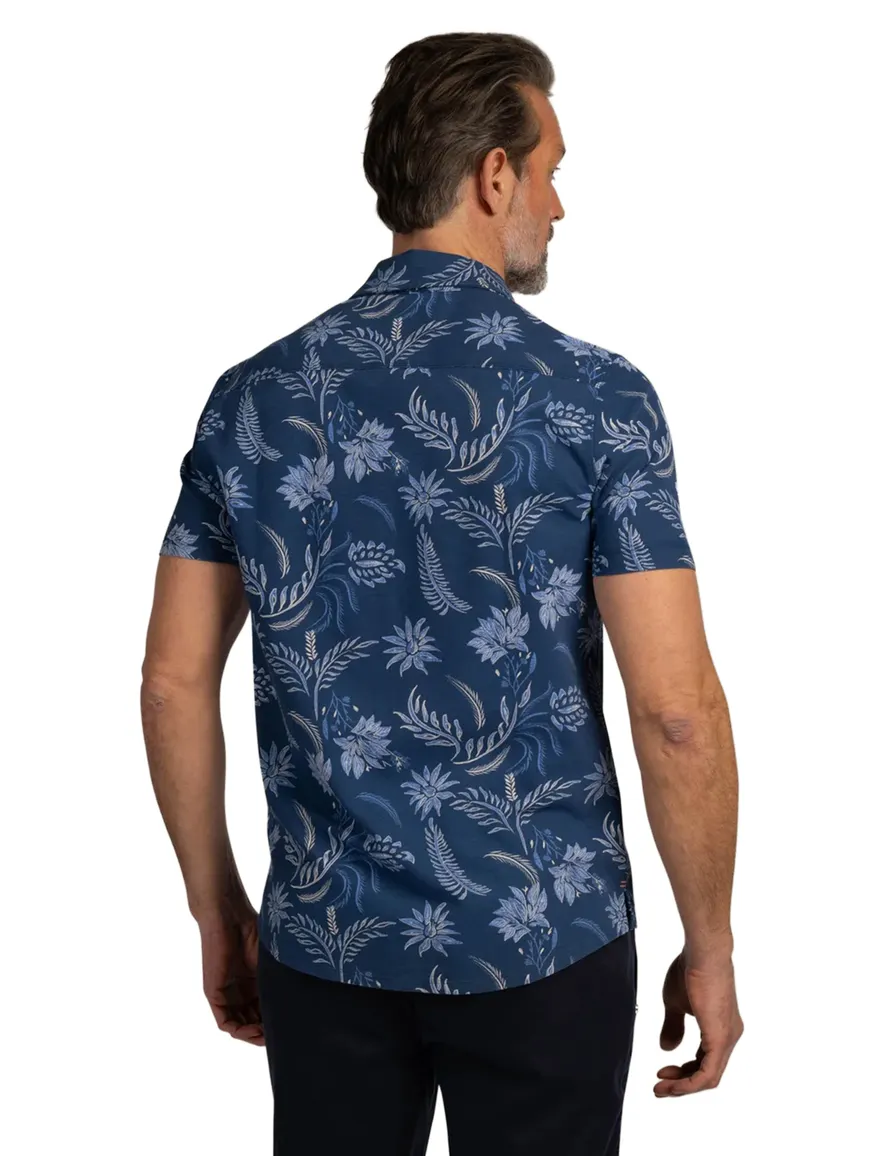NZA overhemd blauw bloemen geprint korte mouw