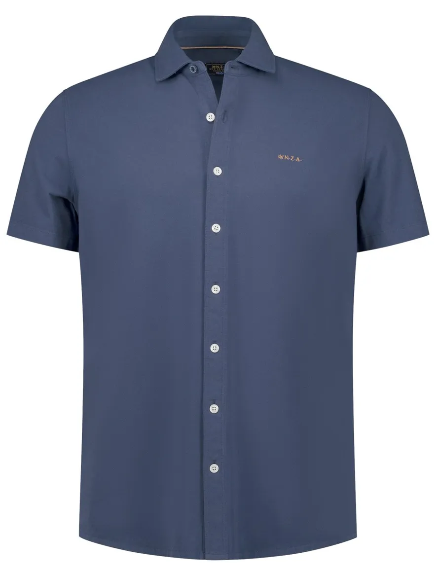 NZA overhemd donkerblauw pique korte mouw