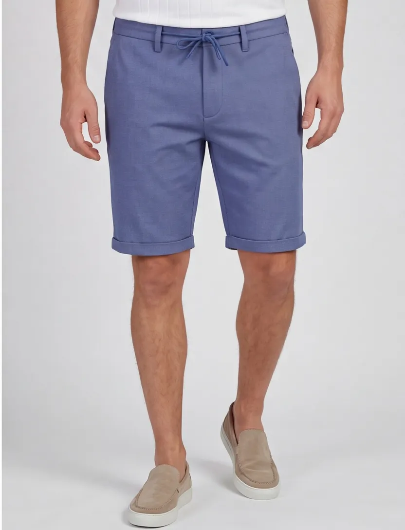 Blauwe korte broek New Zealand katoen omslag en elastische taille