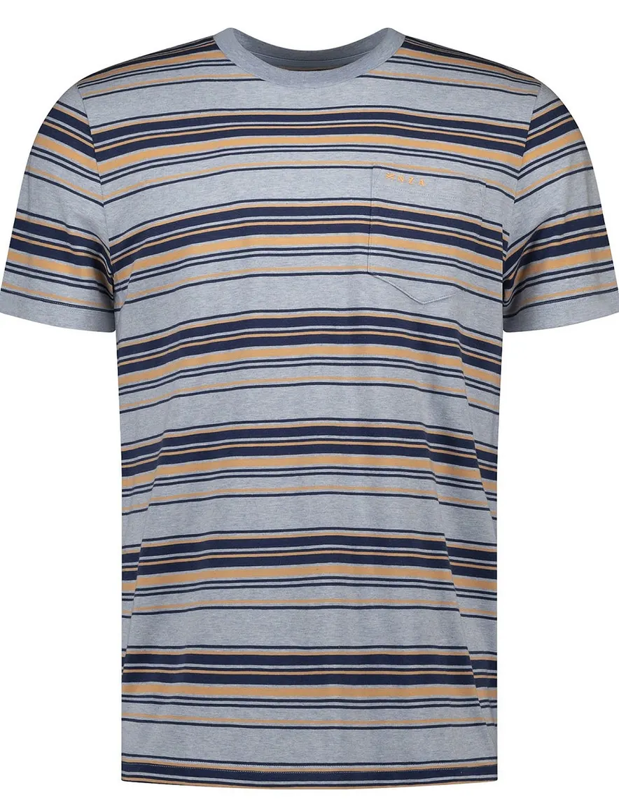 NZA T-shirt blauw gestreept met oranje