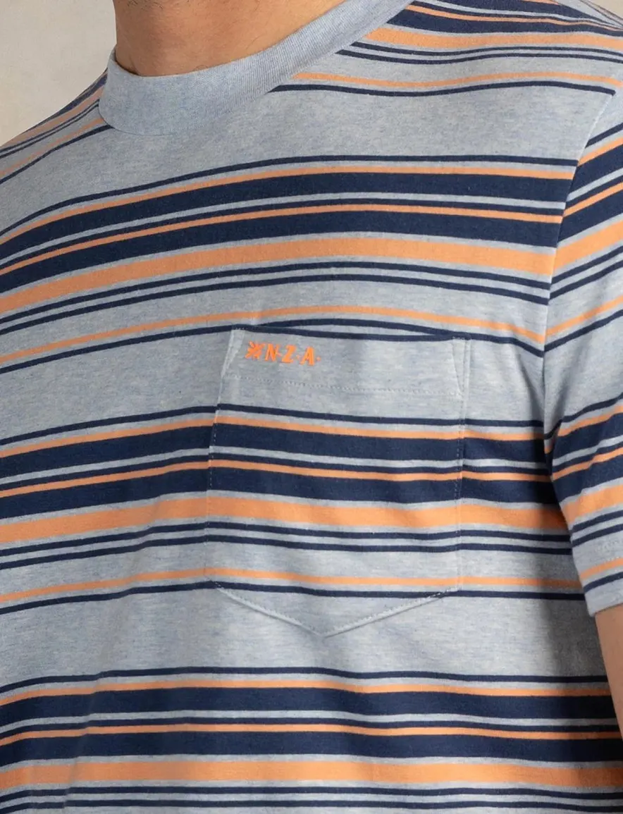 NZA T-shirt blauw gestreept met oranje