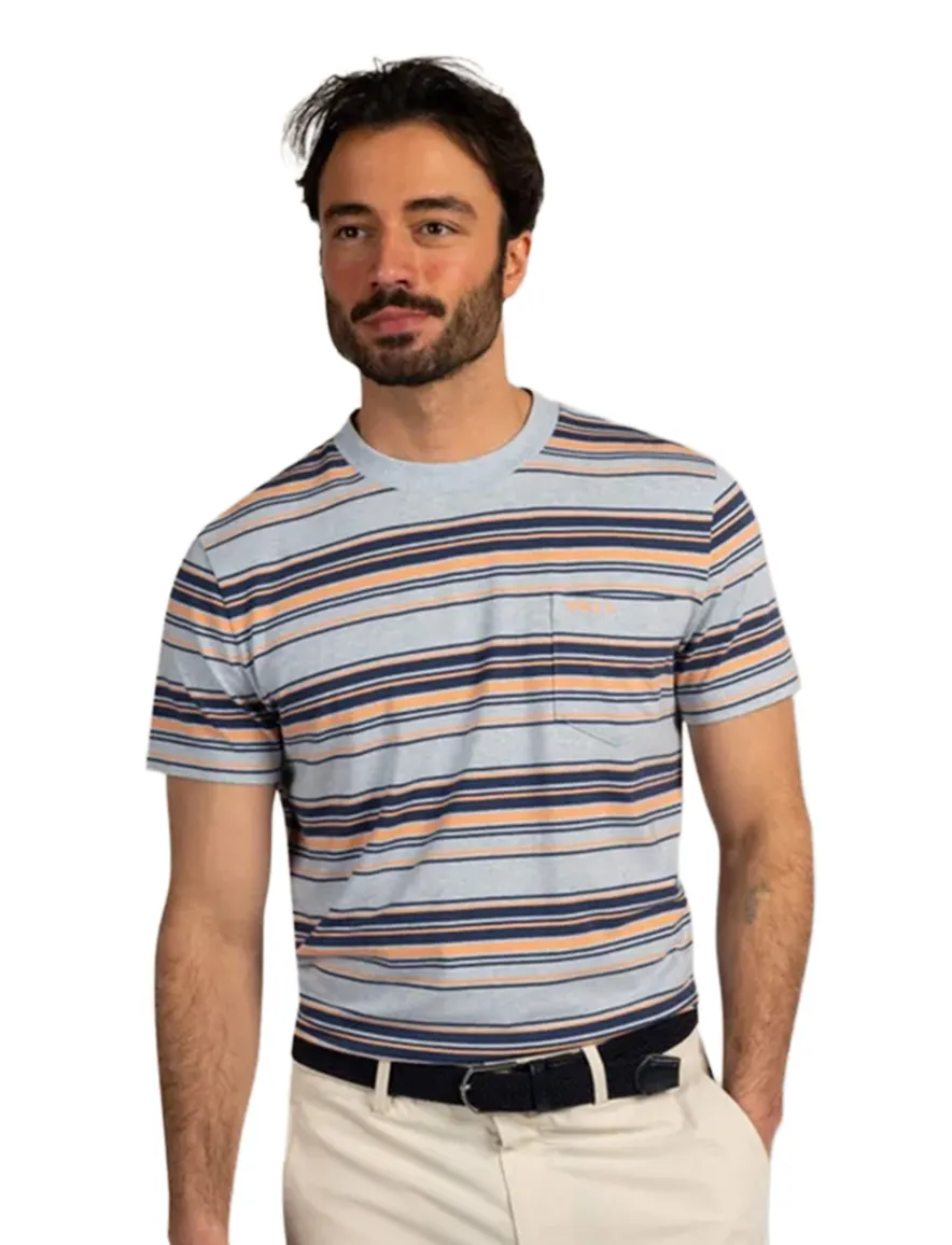NZA T-shirt blauw gestreept met oranje