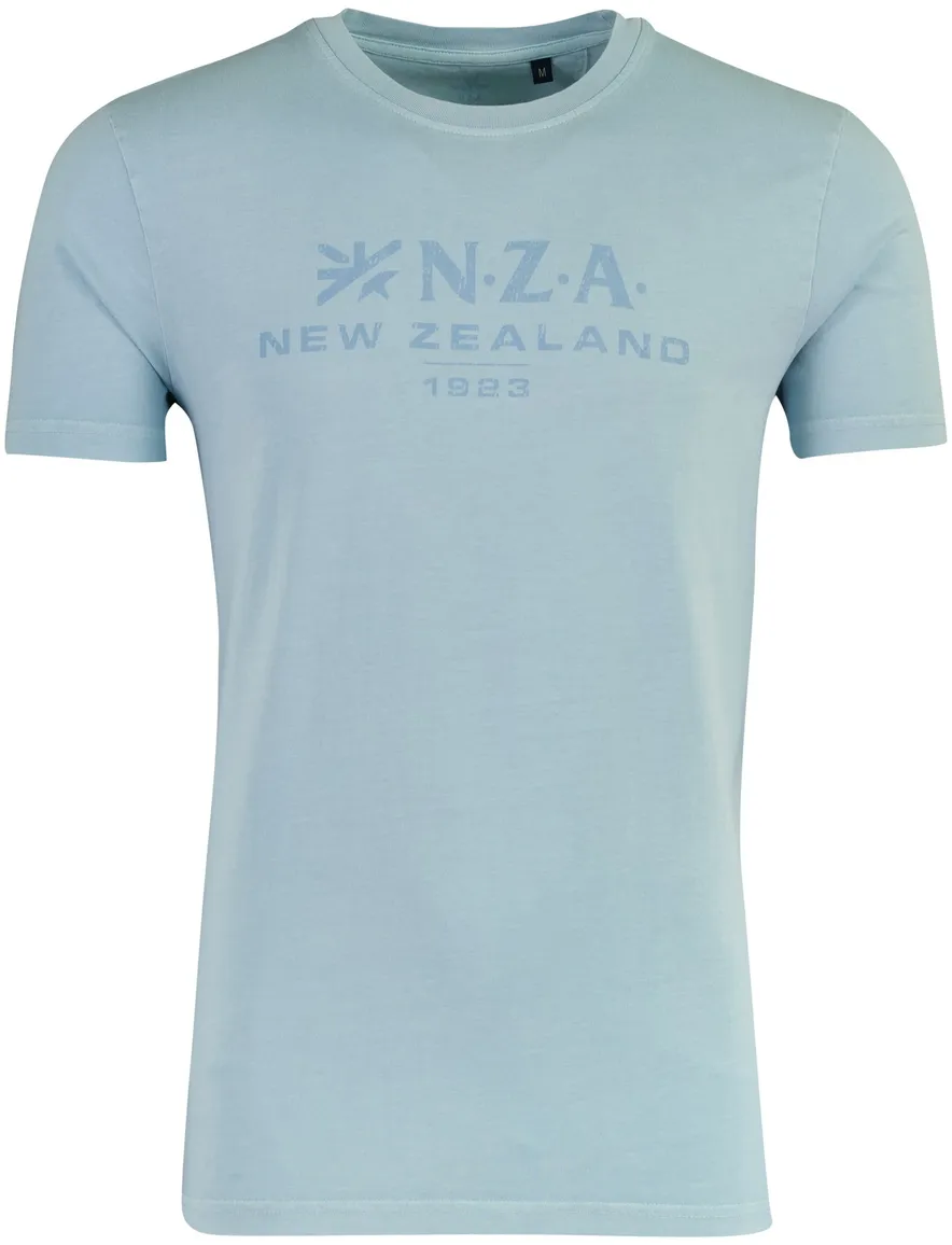 T-shirt New Zealand lichtblauw opdruk katoen