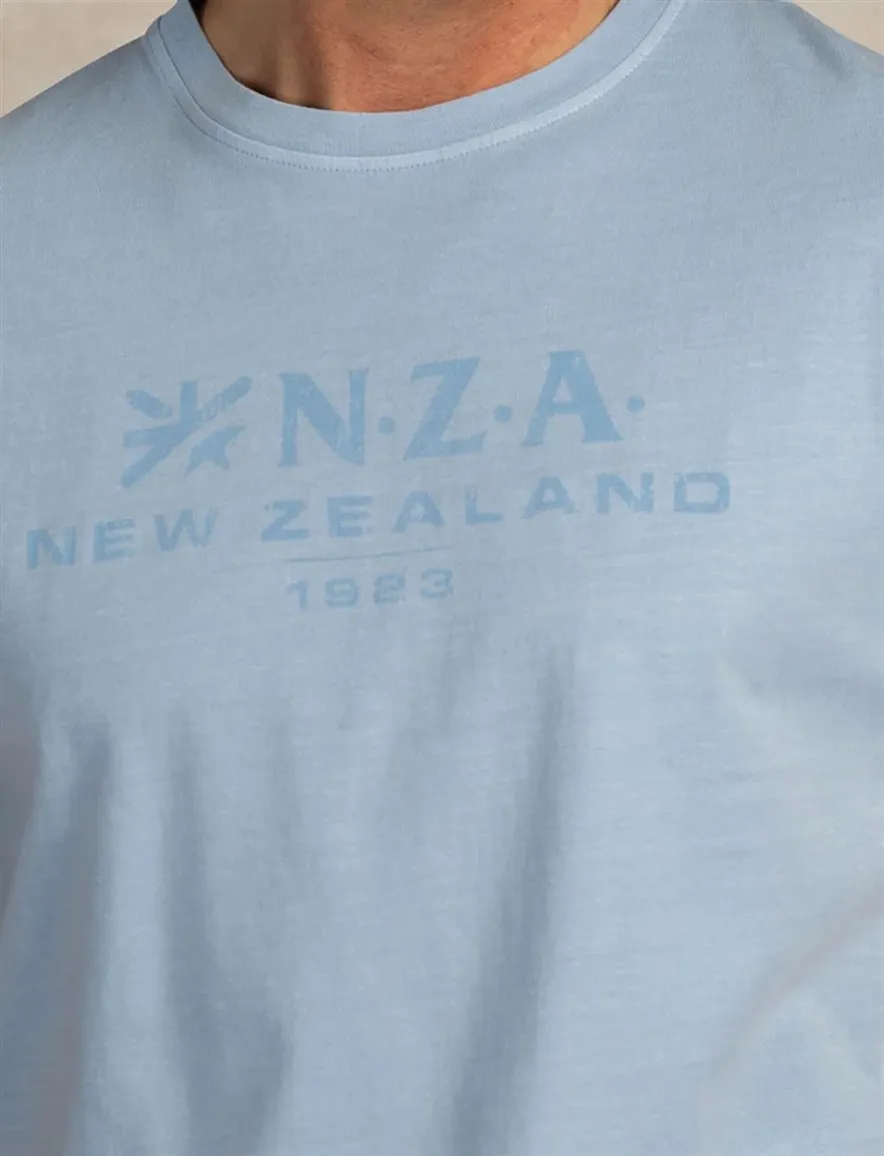 T-shirt New Zealand lichtblauw opdruk katoen