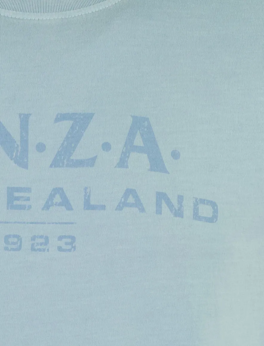 T-shirt New Zealand lichtblauw opdruk katoen