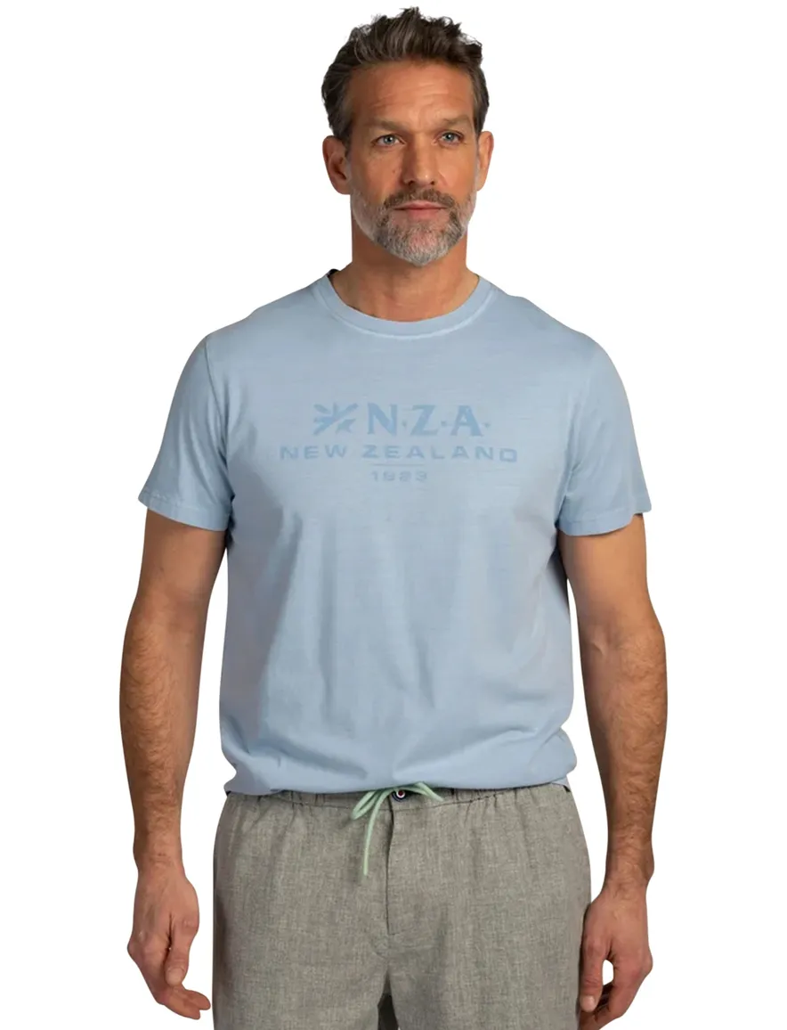 T-shirt New Zealand lichtblauw opdruk katoen