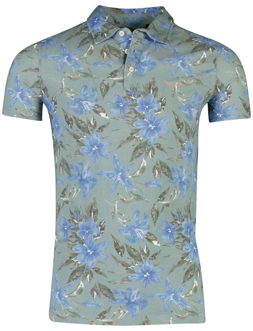 NZA Polo blauw met bloemen print