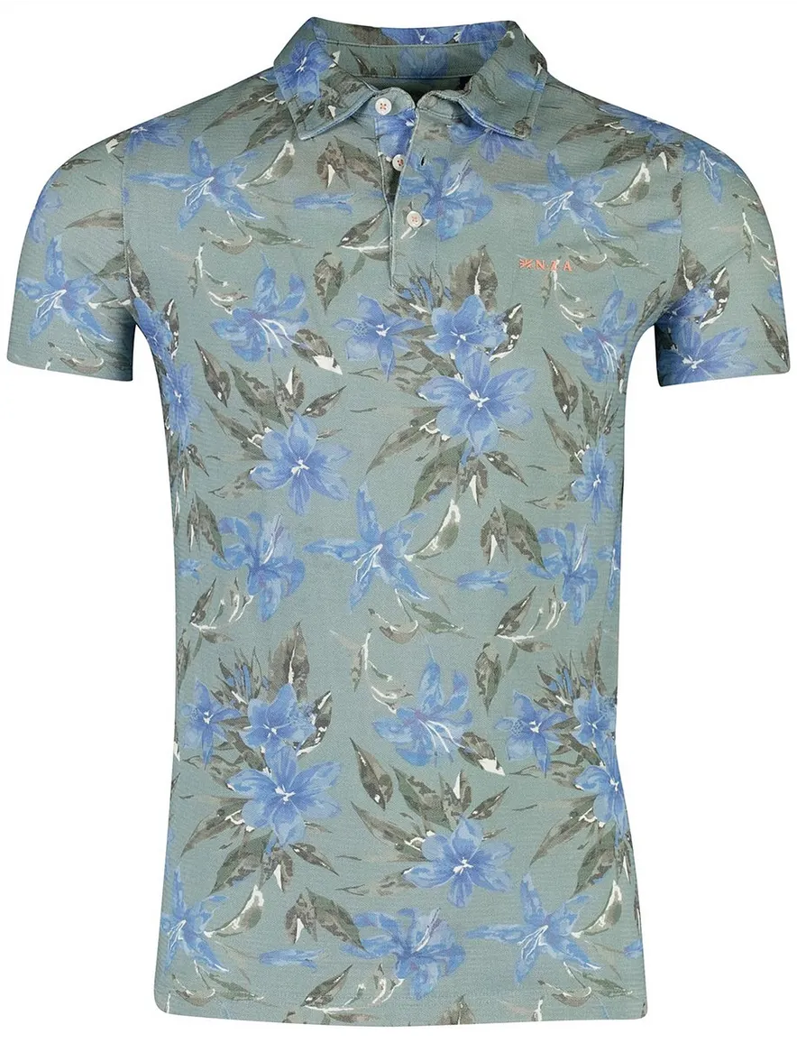 NZA poloshirt blauw normale fit print