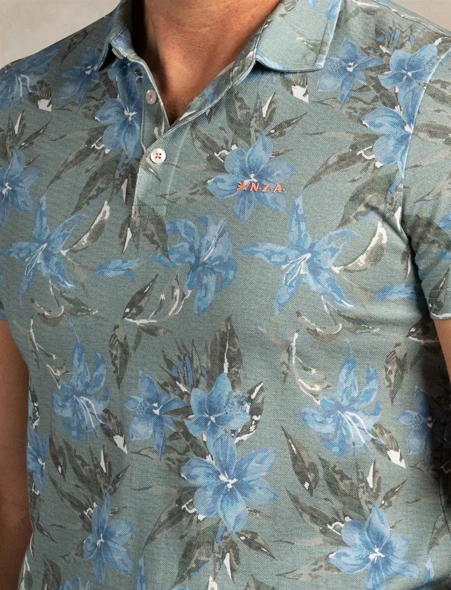 NZA Polo blauw met bloemen print