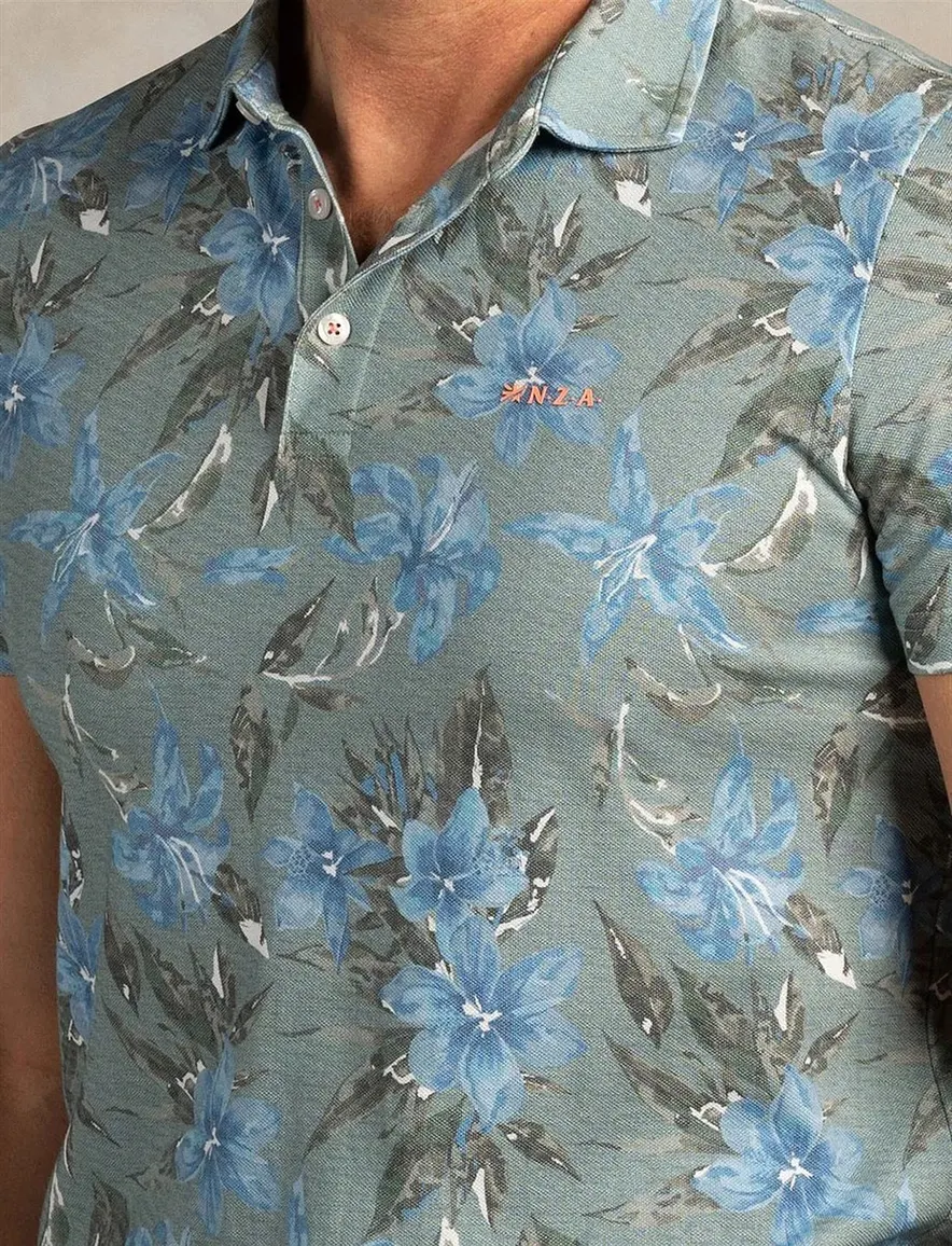 NZA Polo groen met blauwe bloemen