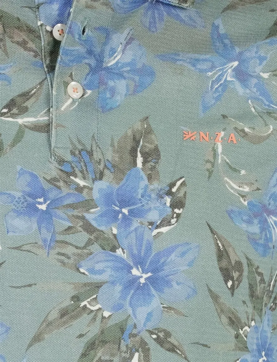 NZA Polo groen met blauwe bloemen