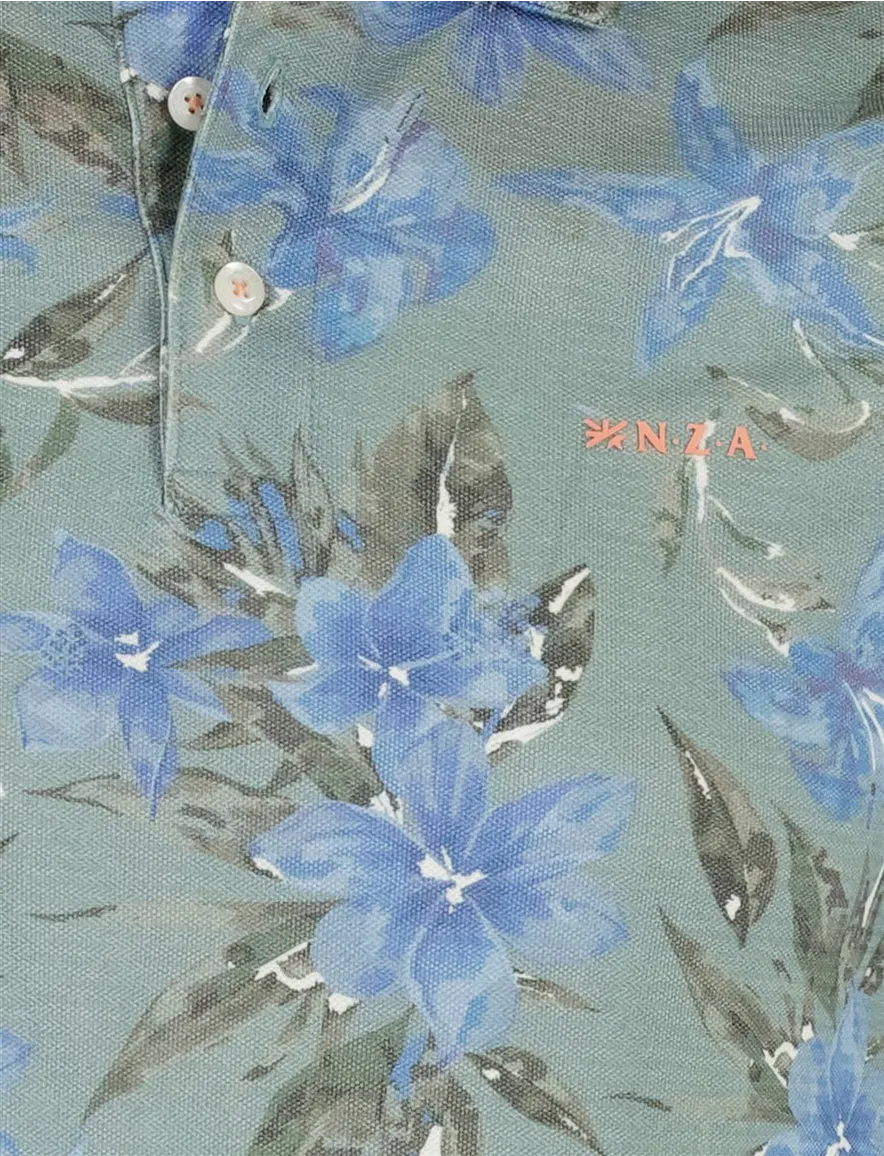 NZA Polo groen met blauwe bloemen