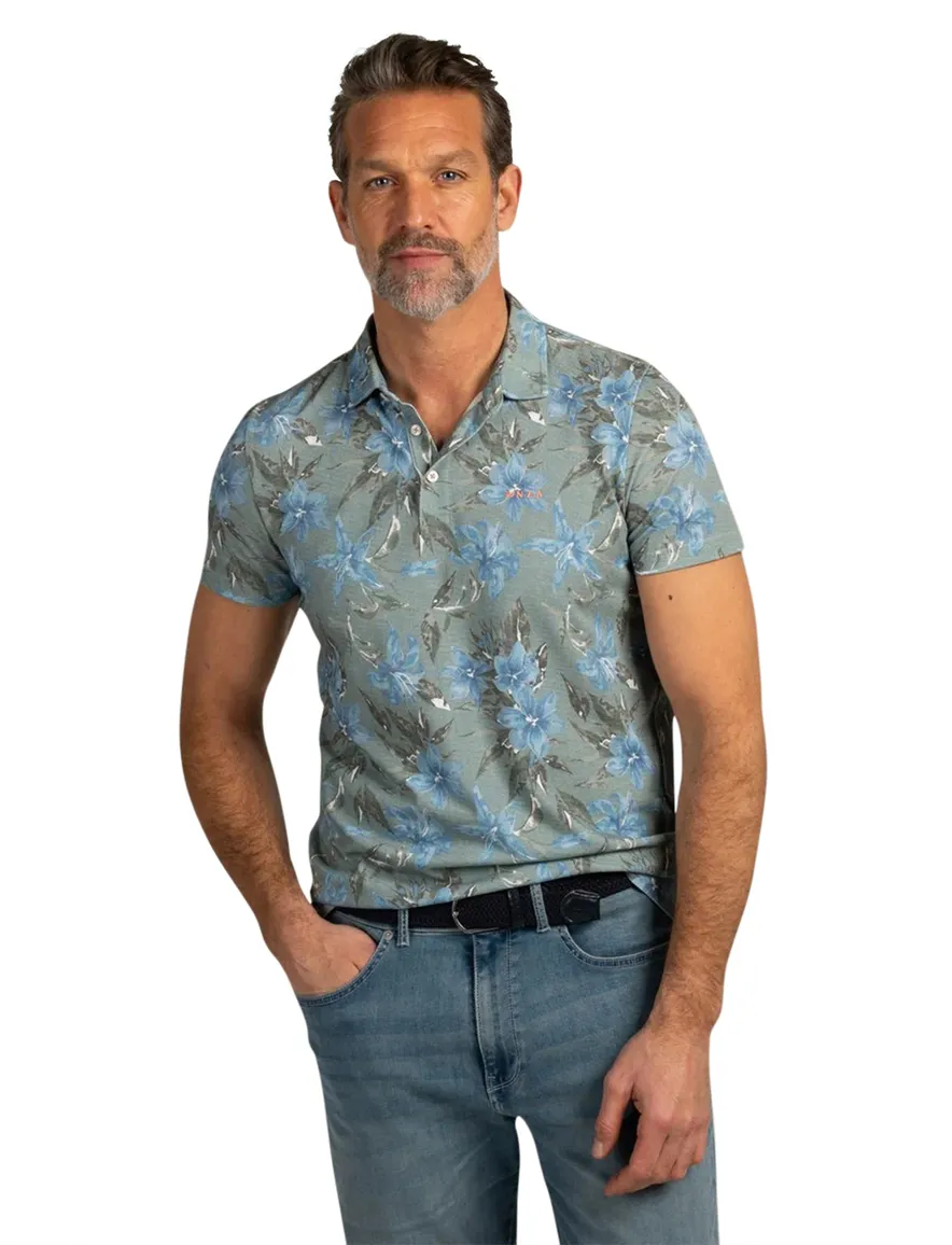 NZA Polo blauw met bloemen print