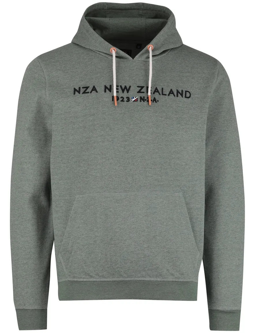 New Zealand hoodie met buidelzak groen gemeleerd en oranje details