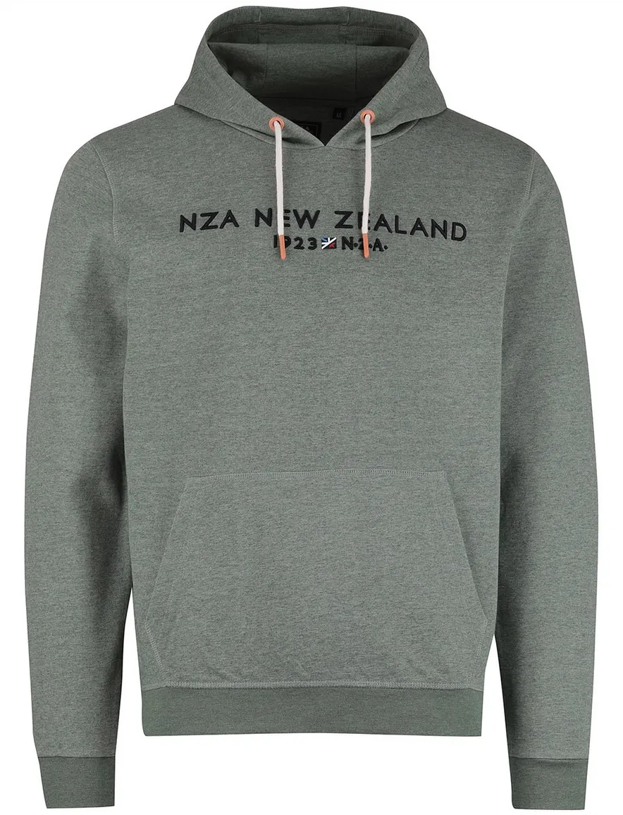 New Zealand hoodie met buidelzak groen gemeleerd en oranje details