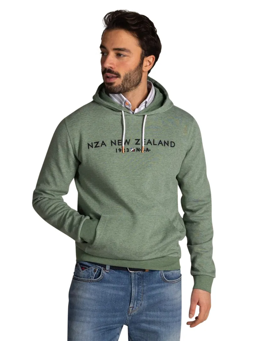 Hoodie met buidelzak New Zealand groen gemeleerd en oranje details