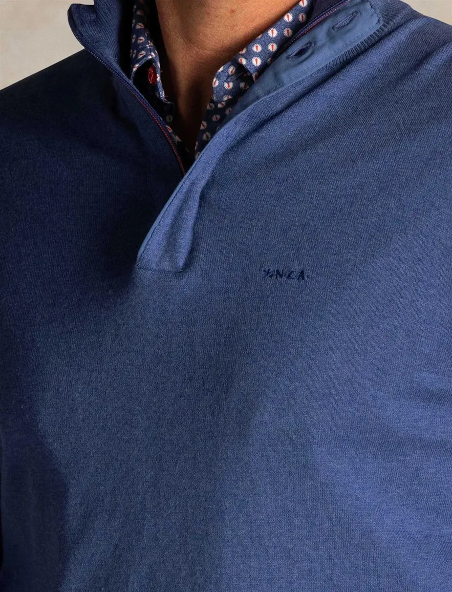 NZA half zip trui met knopen blauw