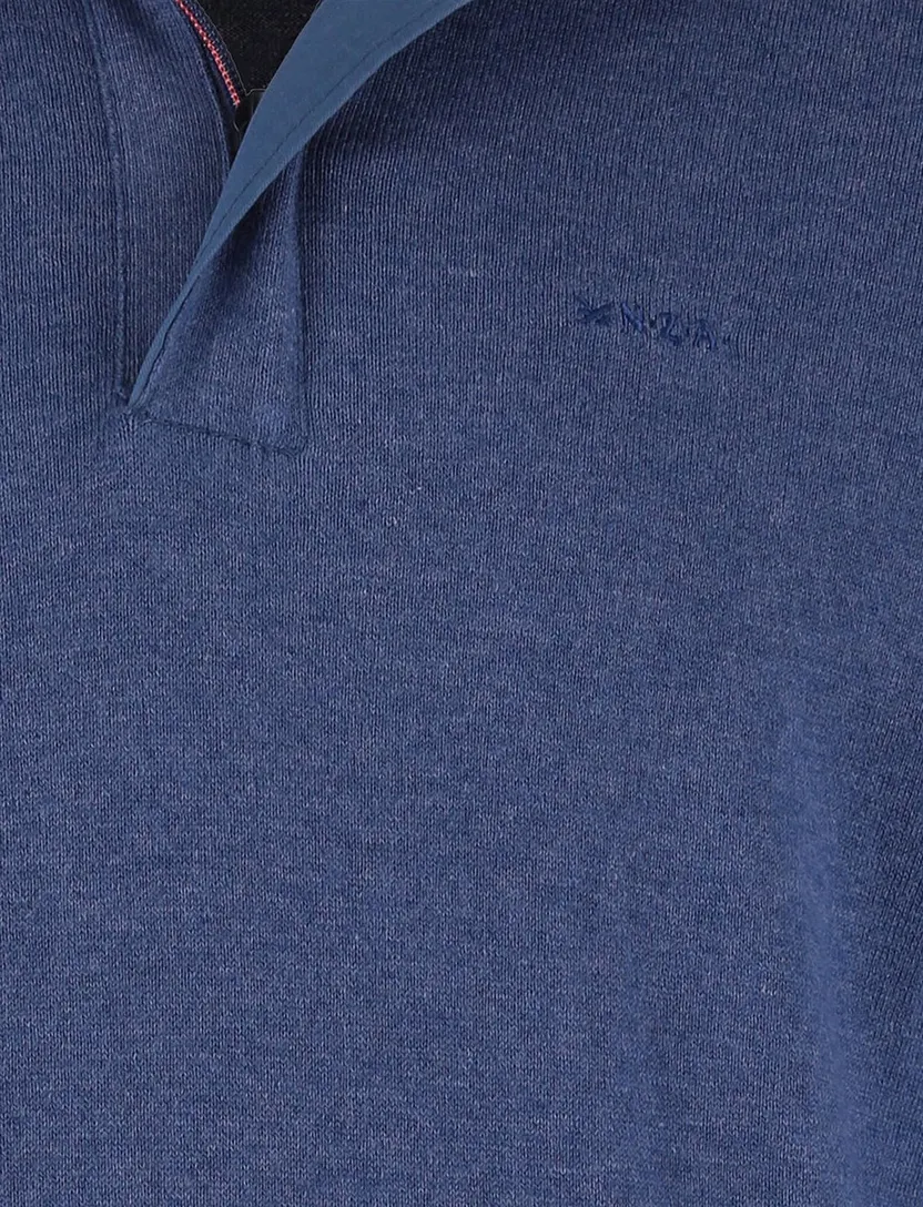 Half zip en knopen New Zealand trui donkerblauw