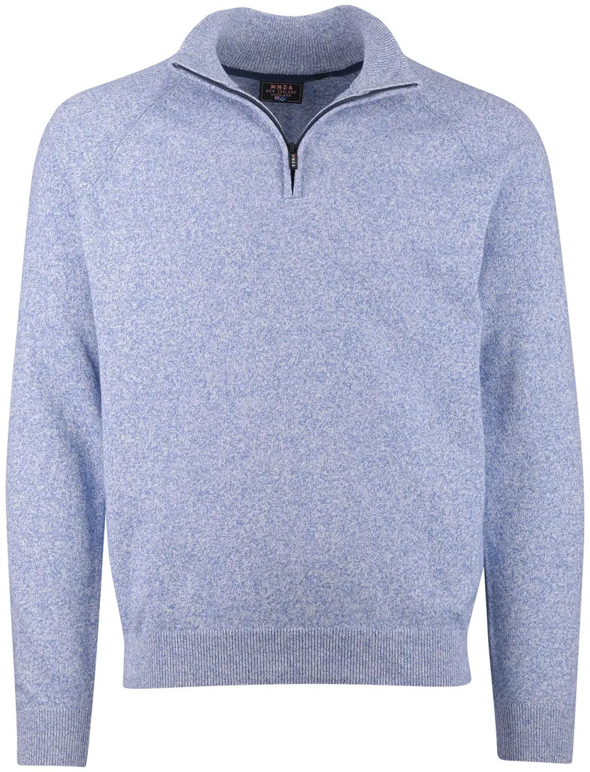 trui New Zealand blauw half zip gemeleerd normale fit