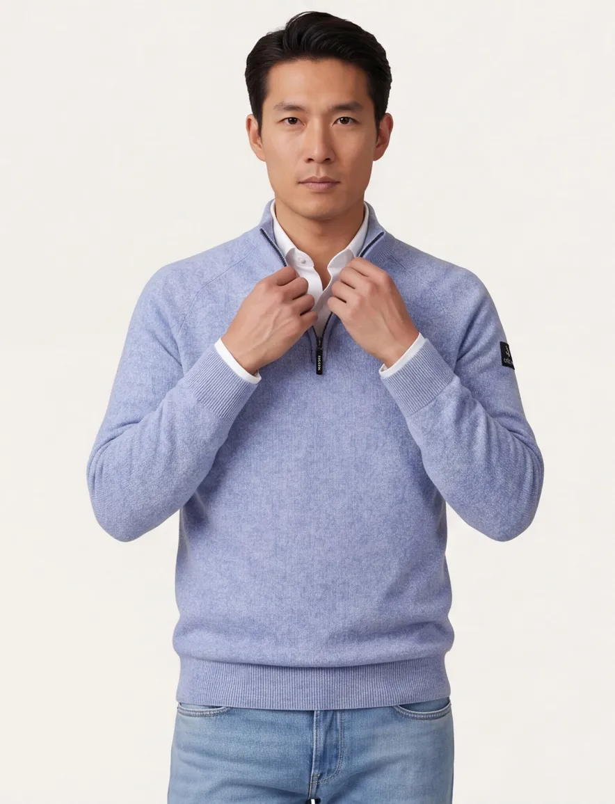 NZA halfzip blauw gemeleerd